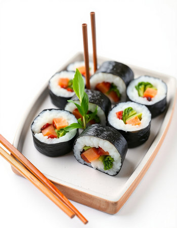 Japanese Cuisine - Sushi Roll with Shrimps and Vegetables insideの写真素材