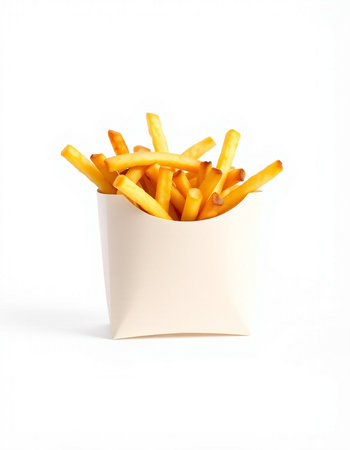 French fries in paper box isolated on white background with clipping path.