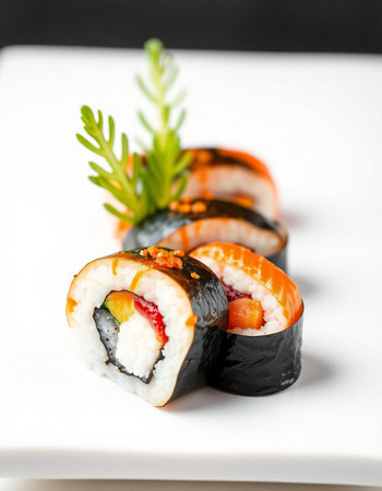 Sushi roll japanese food style - selective focus point (color toned image)の写真素材