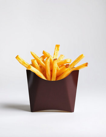 French fries in a paper box on a white background, fast foodの写真素材
