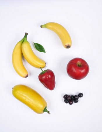 Fruits and vegetables on a white background. Healthy eating concept.の写真素材