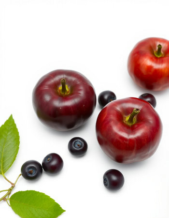 cherries and black currant on a white background, close-upの写真素材