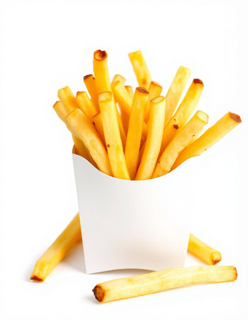 French fries isolated on white background. Close up. Selective focus.