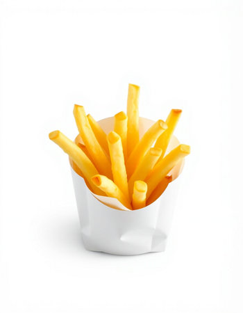 French fries in paper box isolated on white background with clipping path.の写真素材