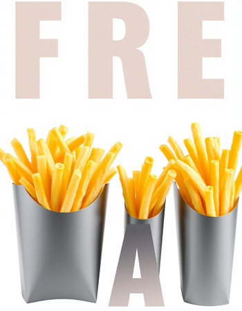 French fries in paper bags isolated on white background. Close up.