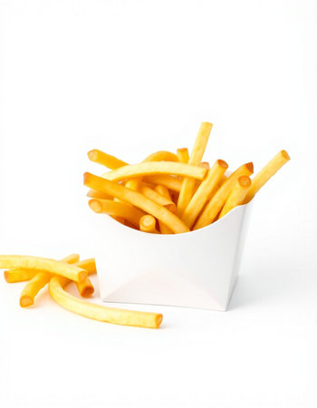 French fries in a white box on a white background. Isolatedの写真素材