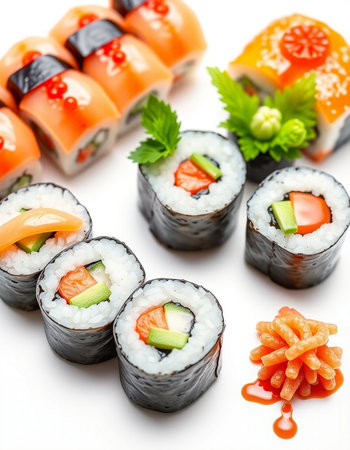 Japanese Cuisine - Sushi Roll with Shrimps, Salmon, Cucumber and Eelの写真素材