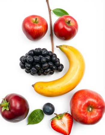 Fruits and berries isolated on white background. Healthy food concept.の写真素材