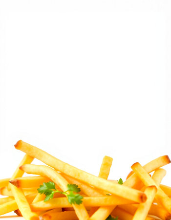 French fries with parsley on a white background. Selective focus.の写真素材