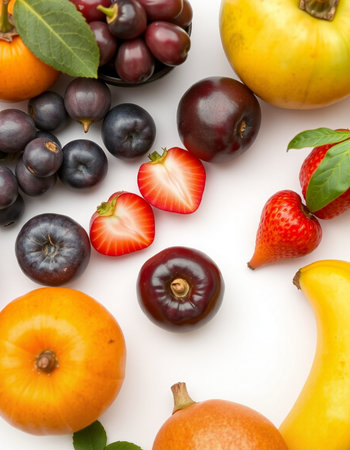 Fruits and berries isolated on a white background. Healthy food.