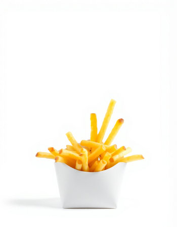French fries in a bowl isolated on white background. Selective focus.の写真素材