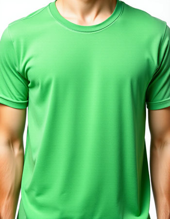 Men's green t-shirt isolated on white background with clipping pathの写真素材