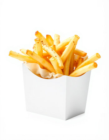 French fries in paper box isolated on white background with clipping path.
