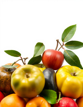 Fruits and vegetables isolated on white background. Healthy food concept.の写真素材