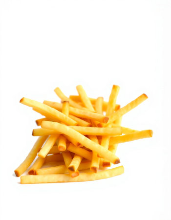 French fries isolated on white background. Selective focus. Shallow depth of field.の写真素材