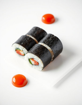 sushi rolls on a white background, close-up, vertical