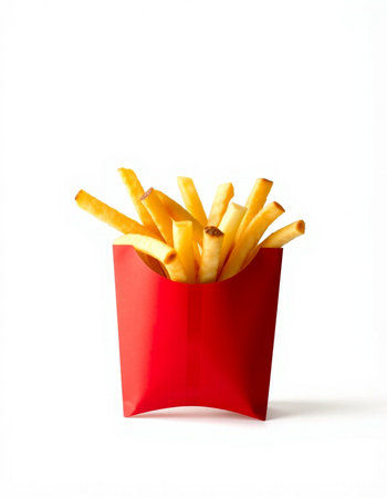 French fries in red box isolated on white background with clipping path.