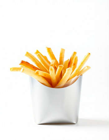French fries in paper box isolated on white background, clipping path included
