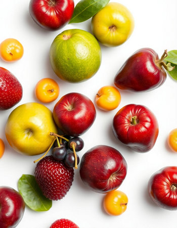 Fruits isolated on white background. Flat lay, top view.の写真素材