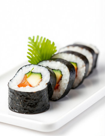 Japanese Cuisine - Sushi Roll with Cucumber, Cream Cheese and Raw Salmon insideの写真素材