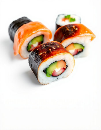 Sushi roll with salmon, avocado, cucumber and noriの写真素材