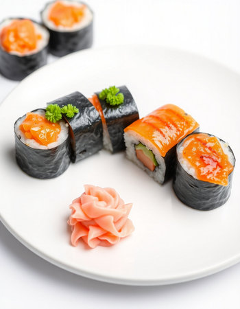 Sushi roll japanese food style on white background - Japanese food styleの写真素材