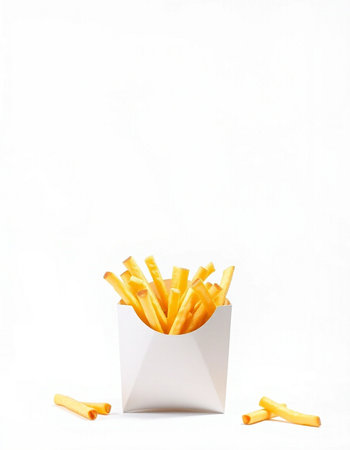 French fries in a white box on a white background. Fast food.の写真素材