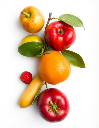 Fruits on a white background. Top view. Flat lay.の写真素材