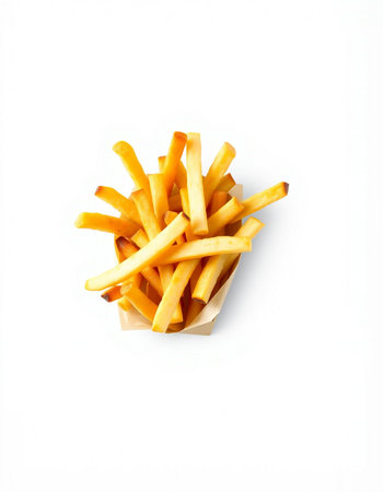 French fries isolated on white background. Fast food. Top view.