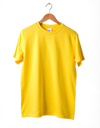 Yellow t-shirt on a hanger isolated on a white background
