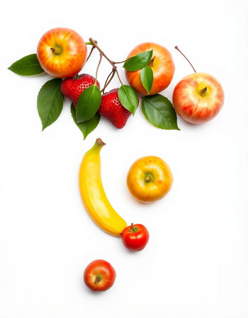 Fruit smiley face made of fresh fruits isolated on white background