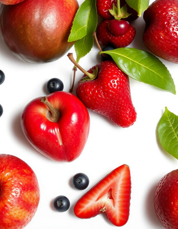 Fresh fruits and berries on a white background. Healthy food concept.の写真素材