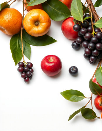 Fruits and berries on a white background. Selective focus.の写真素材