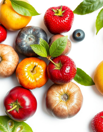 Fruits and berries on a white background. Healthy food concept.