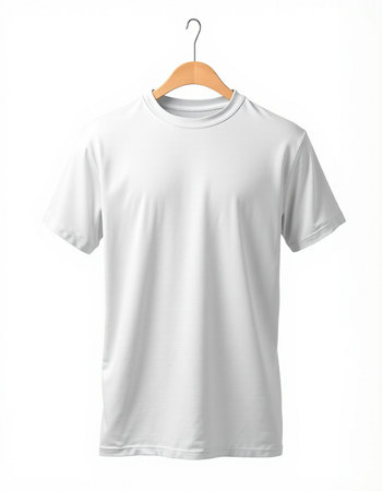 White t-shirt on hanger isolated on white background with clipping path