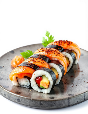 Sushi roll japanese food style on white background - Japanese food styleの写真素材