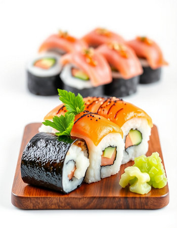Sushi roll with salmon, avocado, cucumber and cream cheese. Sushi menuの写真素材