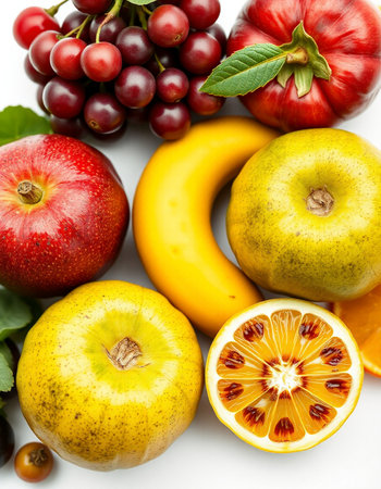 Fruits and vegetables isolated on a white background. Healthy food.の写真素材