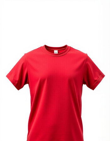Red t-shirt on a white background. Clipping path included.の写真素材