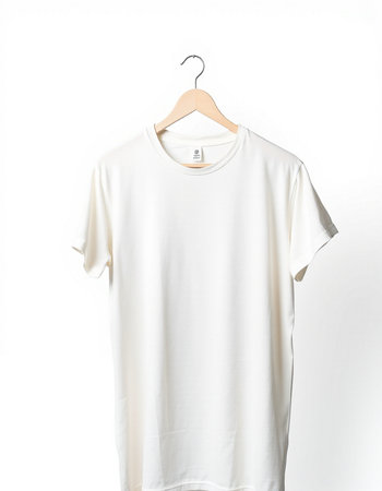 White t-shirt on a hanger isolated on white background.