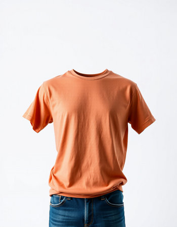 orange t-shirt on mannequin isolated on a white backgroundの写真素材