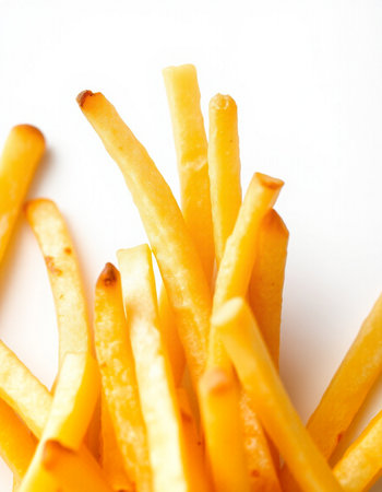 French fries on a white background. Selective focus. Toned.