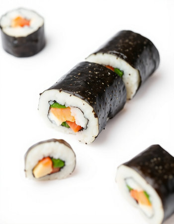 Sushi rolls on a white background. Shallow dof.の写真素材