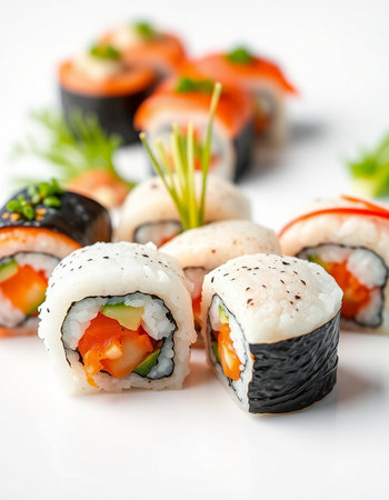 Japanese Cuisine - Sushi Roll with Salmon, Cream Cheese and Raw Salmon inside.の写真素材