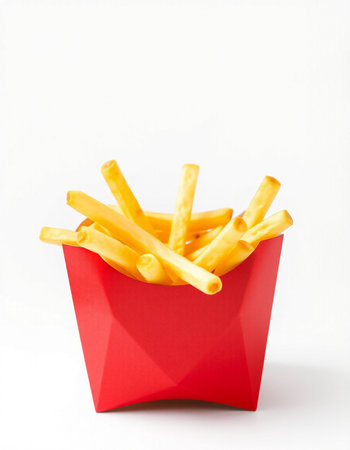 French fries in a red box on a white background. Isolated