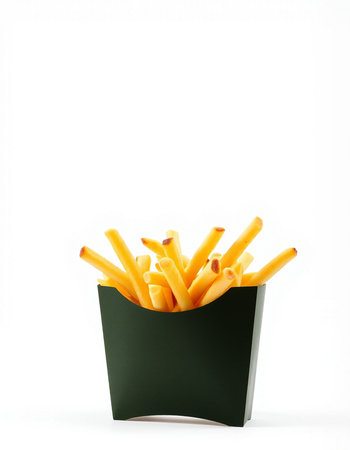 French fries in a green box isolated on white background with clipping path