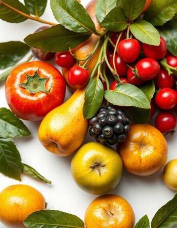 Fruits and vegetables on a white background. Healthy food concept.