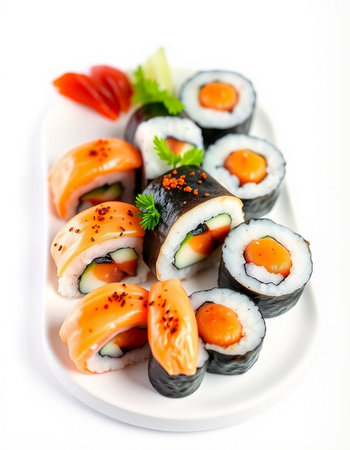 Japanese food restaurant, sushi maki gunkan roll platter setの写真素材