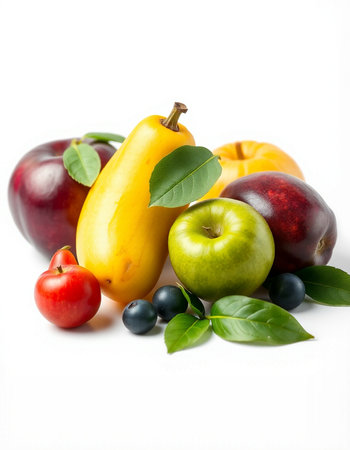 Fruits and vegetables isolated on a white background. Healthy food.