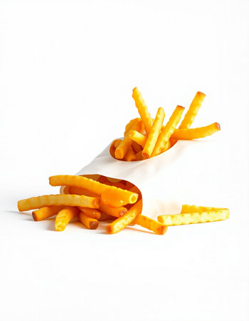 French fries on a white background. Fast foodfood.